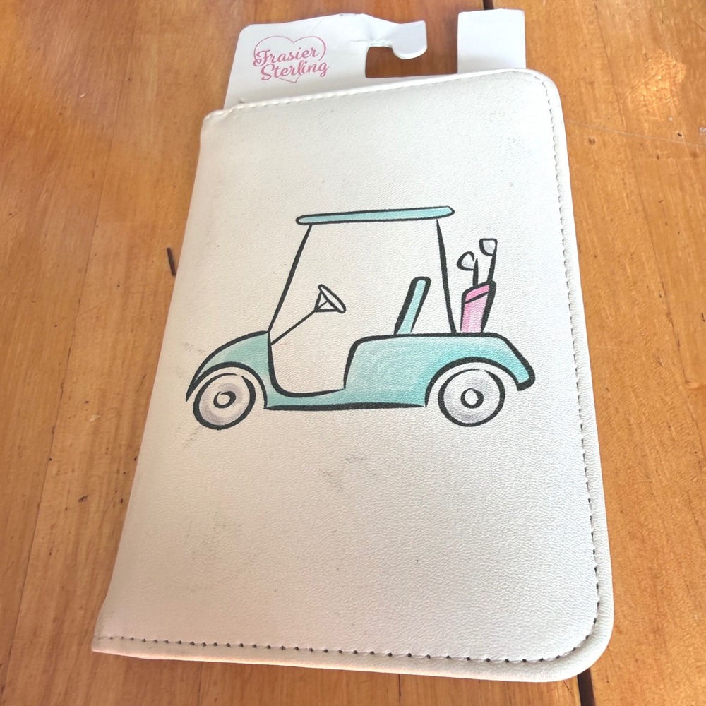 Frasier Sterling White Golf Cart Passport Holder Faux Leather Mint Interior NWT